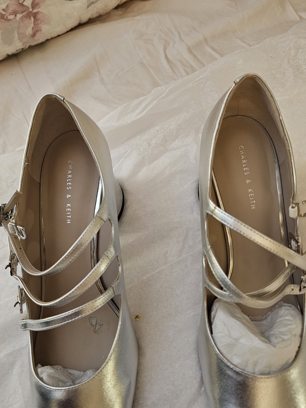 Charles & Keith Silver Strappy Mary Jane Pumps